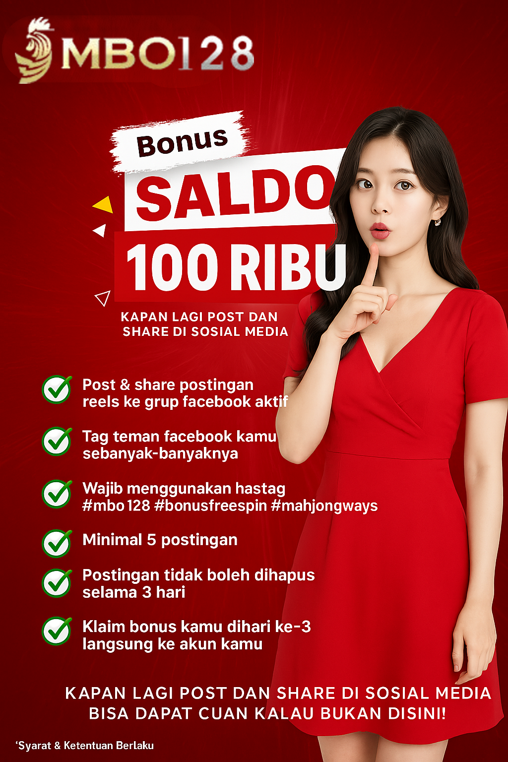 MBO128 Slot Gacor Bagi-Bagi Free Bet 100 Ribu! Klaim Sekarang, Rasakan Sensasi Menang Tanpa Modal!